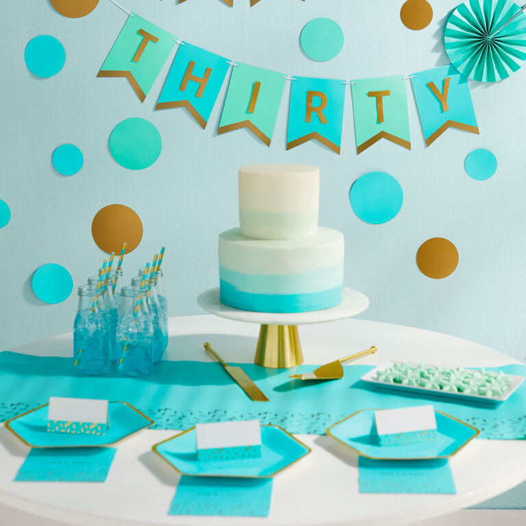 Hallmark Color Pop 60-Piece Tableware Premium Party Kit, Aqua Hexagon