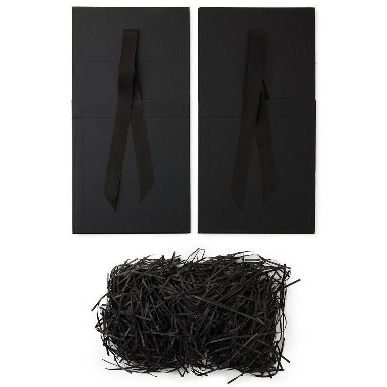 Hallmark 8" Square Black Gift Boxes With Paper Shred, 2-Pack