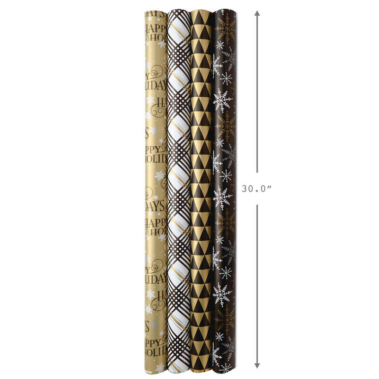 Hallmark Black And Gold 4-Pack Reversible Holiday Wrapping Paper Assortment, 150 Sq. Ft.