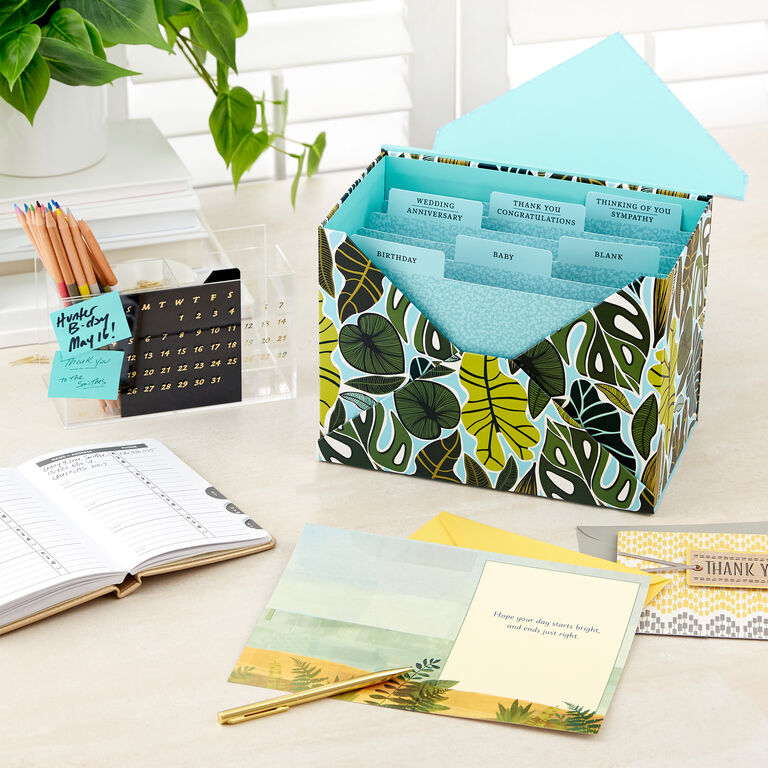 Hallmark Premium Assorted Handmade All-Occasion Cards In Leaf Print Organizer, Box Of 24