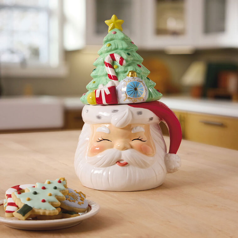 Hallmark Santa And Christmas Tree Sculpted Cookie Jar, 12.5"