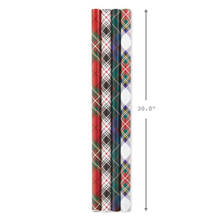 Hallmark Classic Plaids 4-Pack Wrapping Paper Assortment, 120 Sq. Ft.