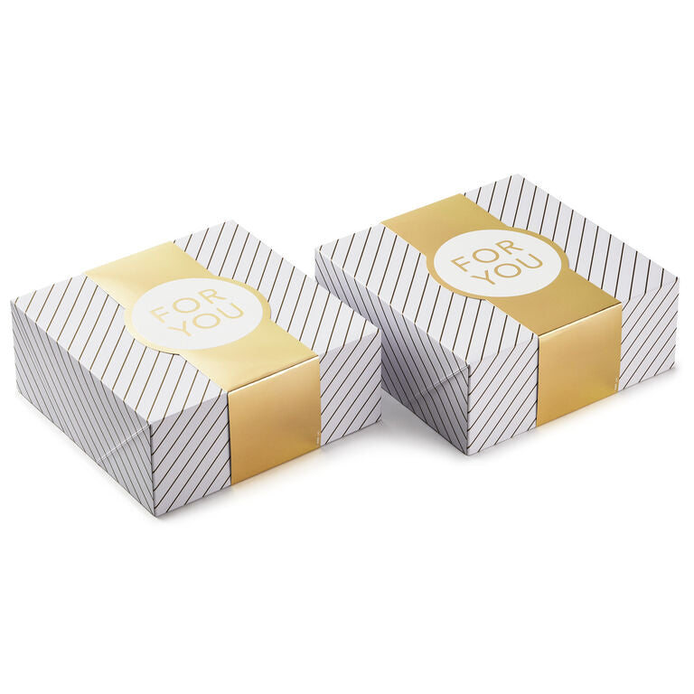 Hallmark 10" Gold And White Striped 2-Pack Gift Boxes With Bands