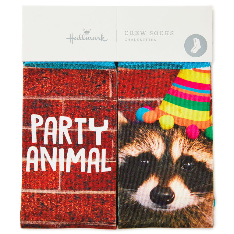 Hallmark Party Animal Raccoon Fun Crew Socks