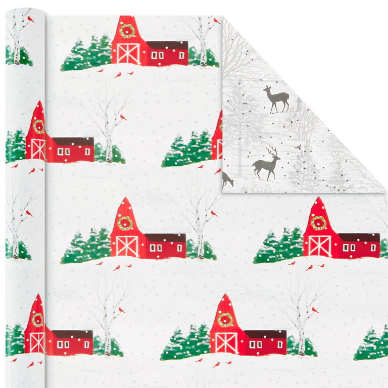 Hallmark Rustic Winter 3-Pack Reversible Metallic Christmas Wrapping Paper, 120 Sq. Ft.