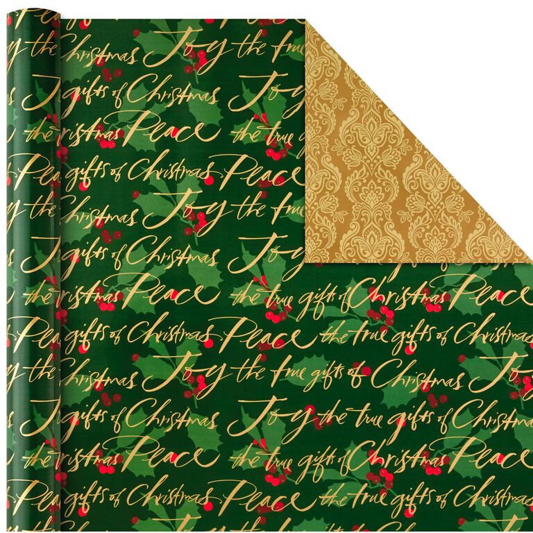 Hallmark Traditional Christmas 4-Pack Reversible Wrapping Paper Rolls, 150 Sq. Ft.