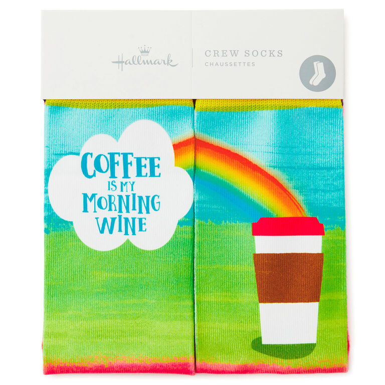 Hallmark Coffee Is My Morning Wine Funny Crew Socks
