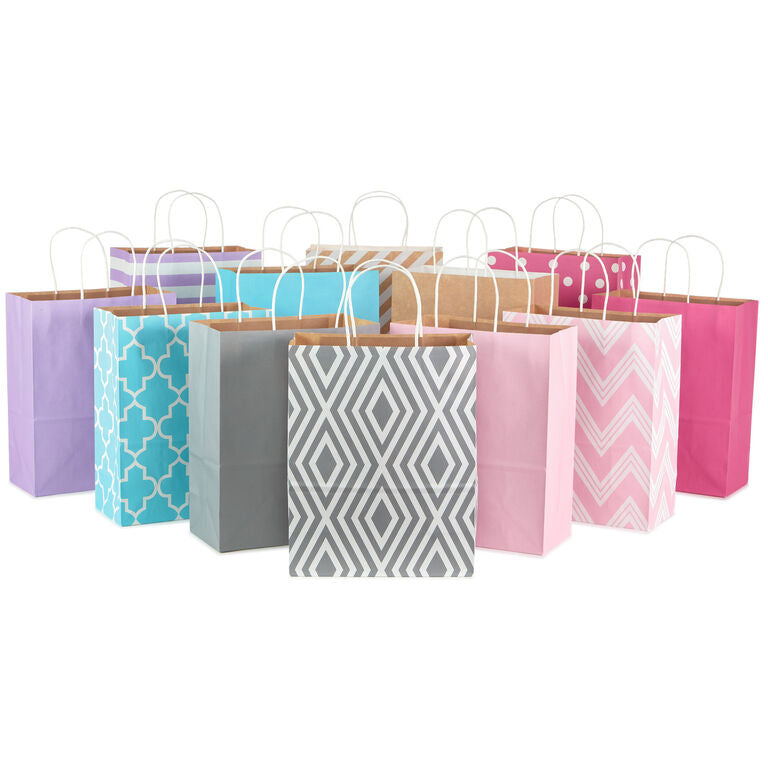 Hallmark 12.5" 12-Pack Assorted Kraft Paper Gift Bags