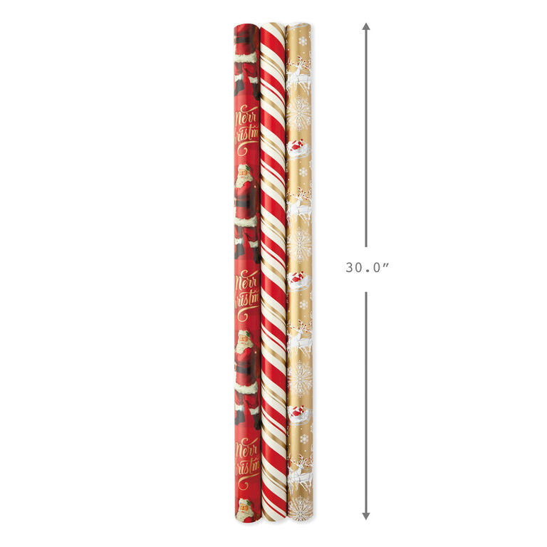 Hallmark Red And Gold 3-Pack Reversible Christmas Wrapping Paper, 120 Sq. Ft.