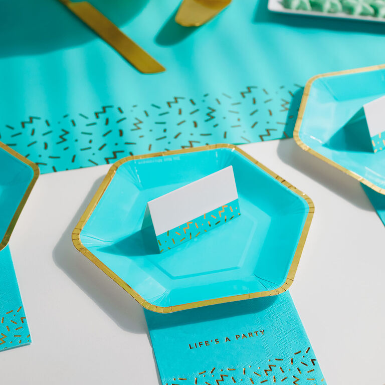 Hallmark Color Pop 60-Piece Tableware Premium Party Kit, Aqua Hexagon