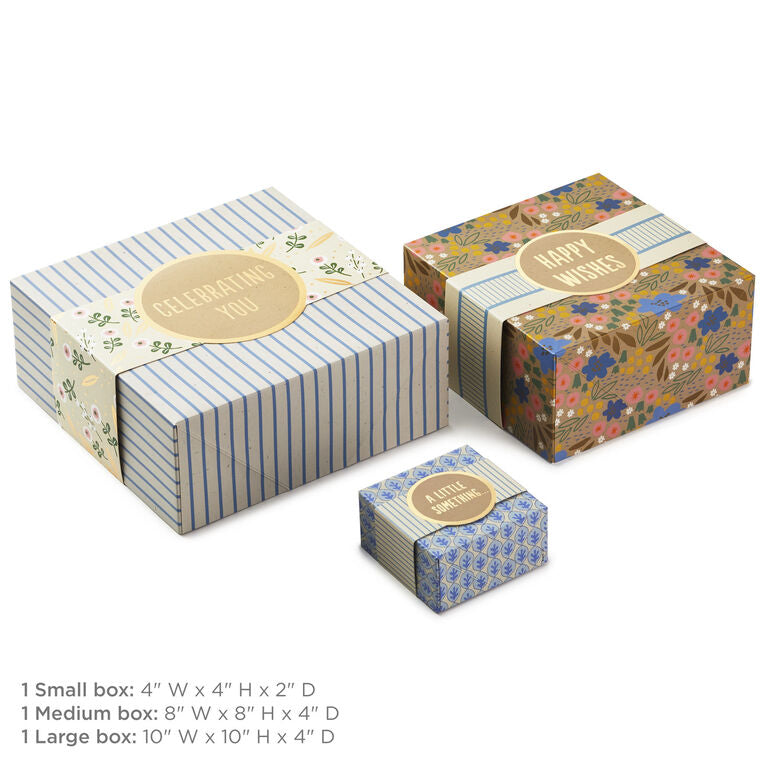 Hallmark 4", 8" And 10" Floral 3-Pack Gift Boxes With Bands