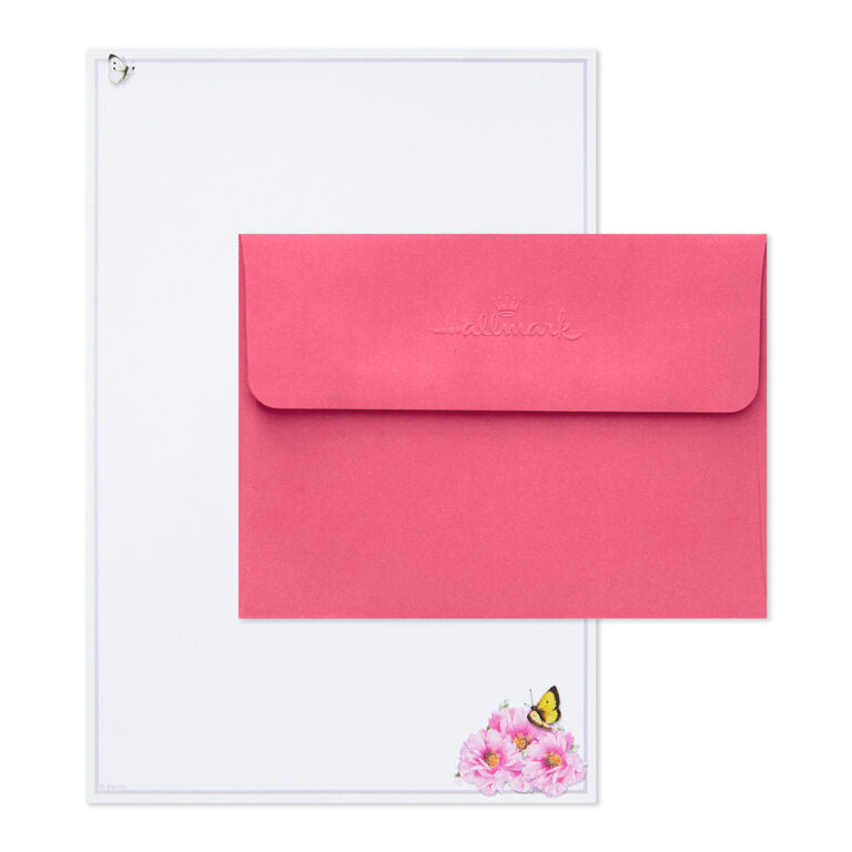 Hallmark Marjolein Bastin Pink Flowers Stationery Set, 40 Sheets