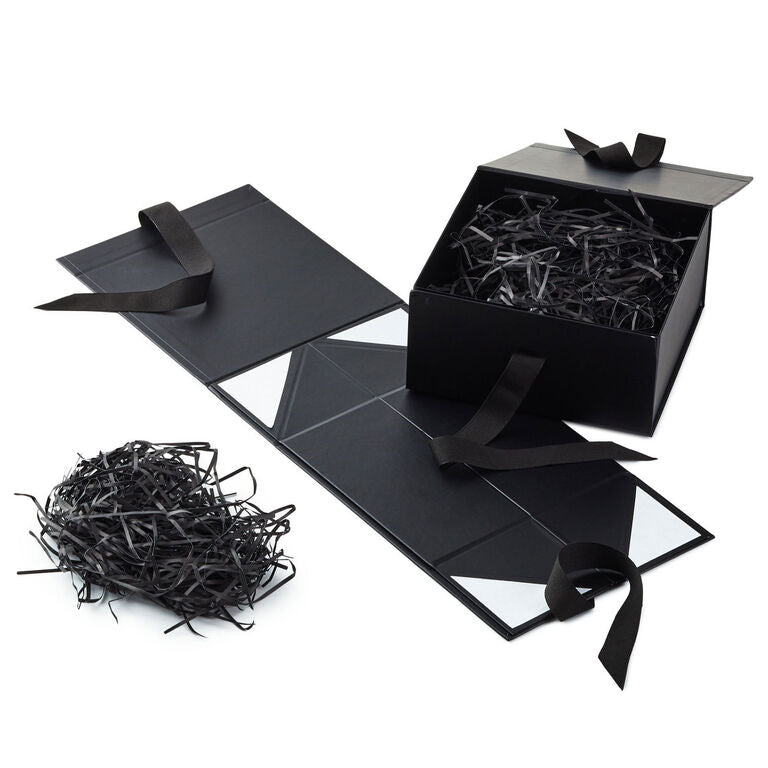 Hallmark 8" Square Black Gift Boxes With Paper Shred, 2-Pack