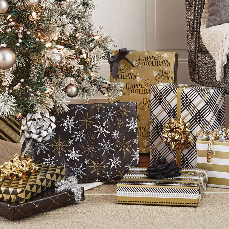 Hallmark Black And Gold 4-Pack Reversible Holiday Wrapping Paper Assortment, 150 Sq. Ft.