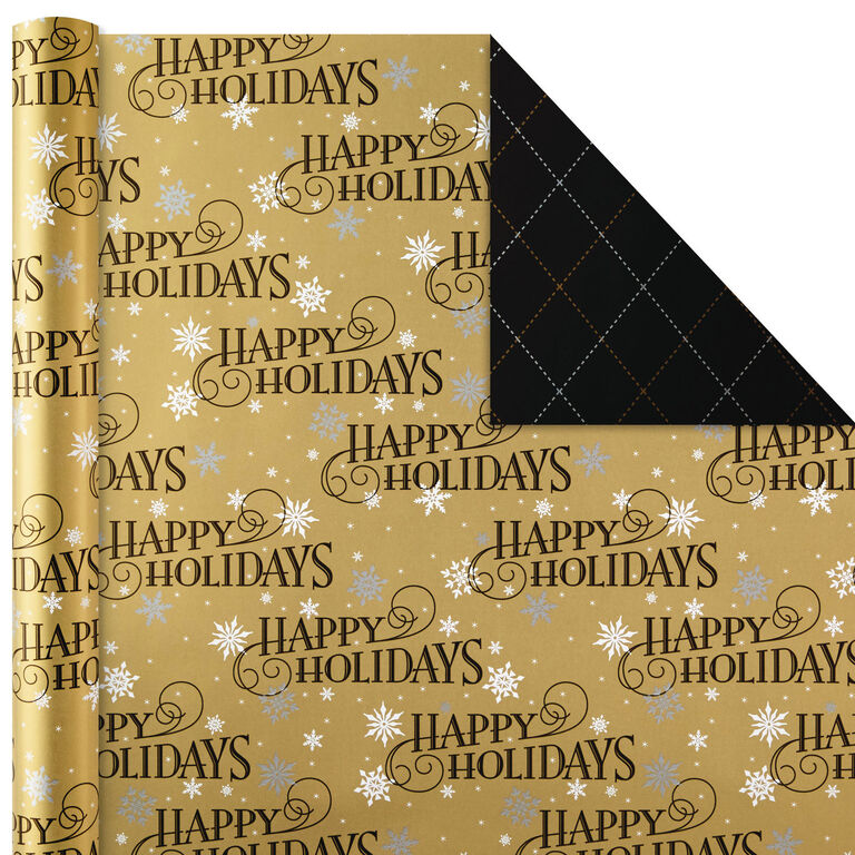 Hallmark Black And Gold 4-Pack Reversible Holiday Wrapping Paper Assortment, 150 Sq. Ft.