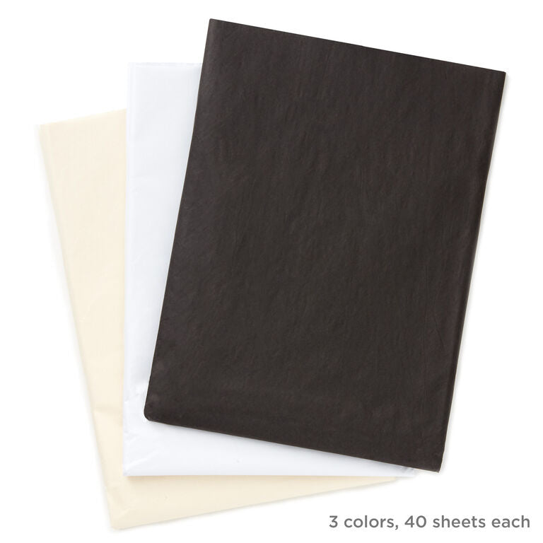 Hallmark Black/White/Cream 3-Pack Bulk Tissue Paper, 120 Sheets