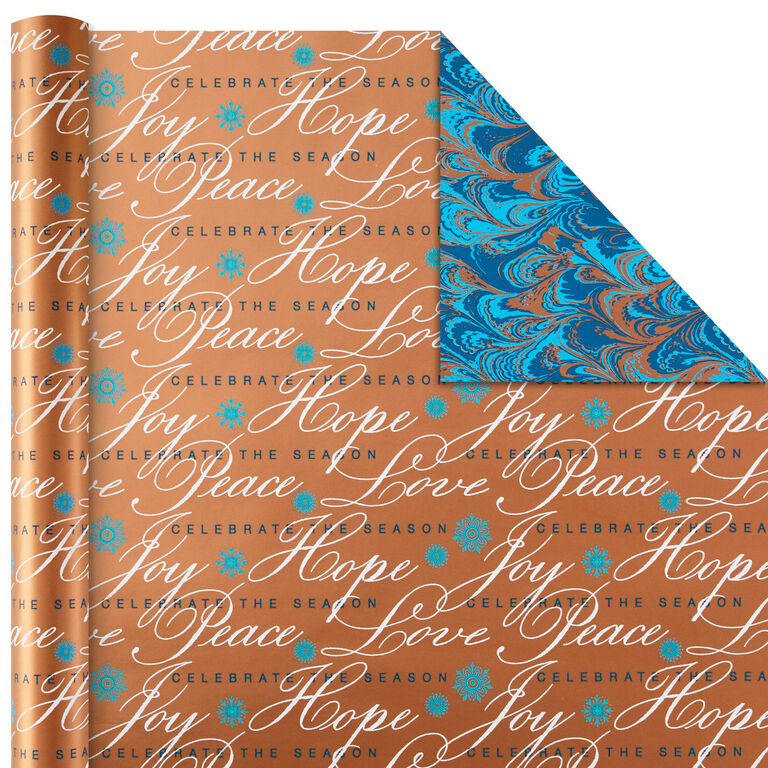 Hallmark Elegant Blues 4-Pack Blue And Gold Reversible Wrapping Paper, 150 Sq. Ft.