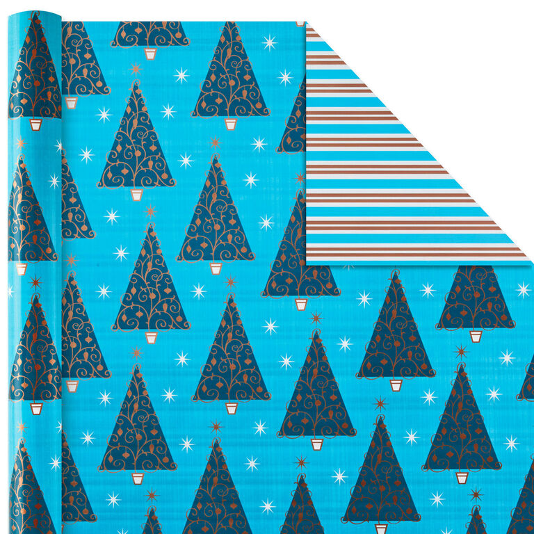 Hallmark Elegant Blues 4-Pack Blue And Gold Reversible Wrapping Paper, 150 Sq. Ft.