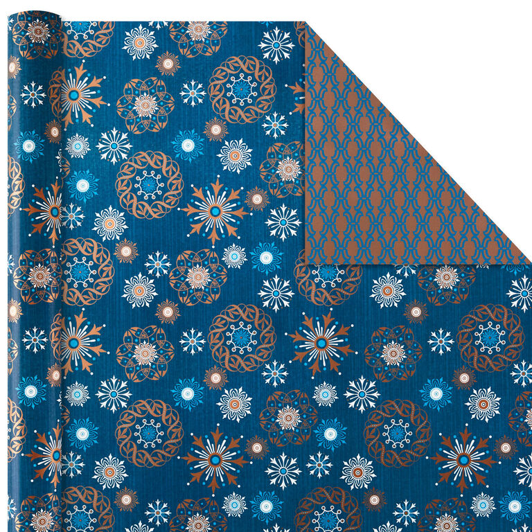 Hallmark Elegant Blues 4-Pack Blue And Gold Reversible Wrapping Paper, 150 Sq. Ft.