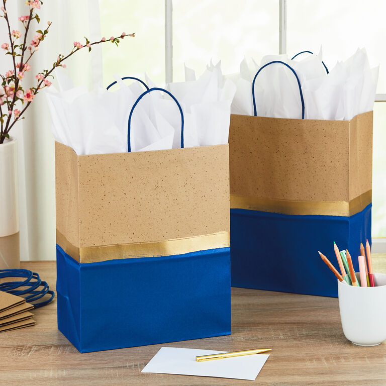 Hallmark 13" Blue And Kraft Paper 6-Pack Gift Bag