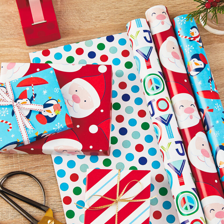 Hallmark Bright Joy 3-Pack Kids Reversible Christmas Wrapping Paper Assortment, 120 Sq. Ft.