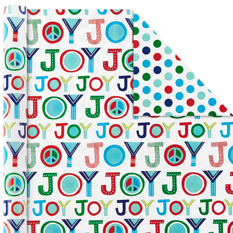 Hallmark Bright Joy 3-Pack Kids Reversible Christmas Wrapping Paper Assortment, 120 Sq. Ft.