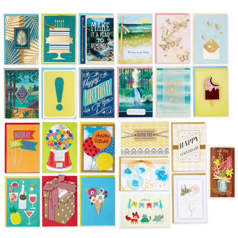 Hallmark Premium Assorted Handmade All-Occasion Cards In Leaf Print Organizer, Box Of 24