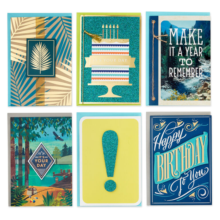 Hallmark Premium Assorted Handmade All-Occasion Cards In Leaf Print Organizer, Box Of 24