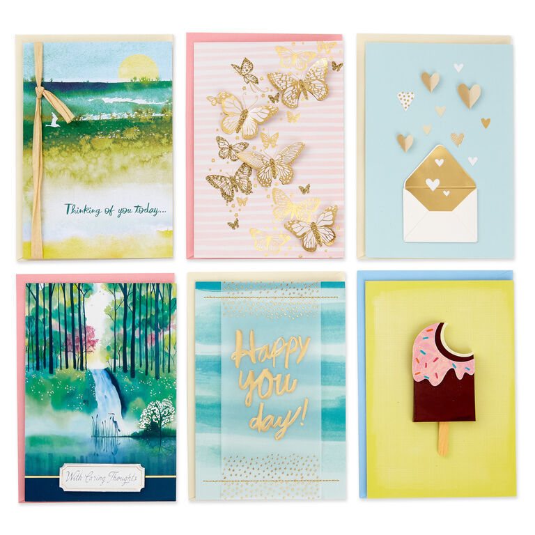 Hallmark Premium Assorted Handmade All-Occasion Cards In Leaf Print Organizer, Box Of 24