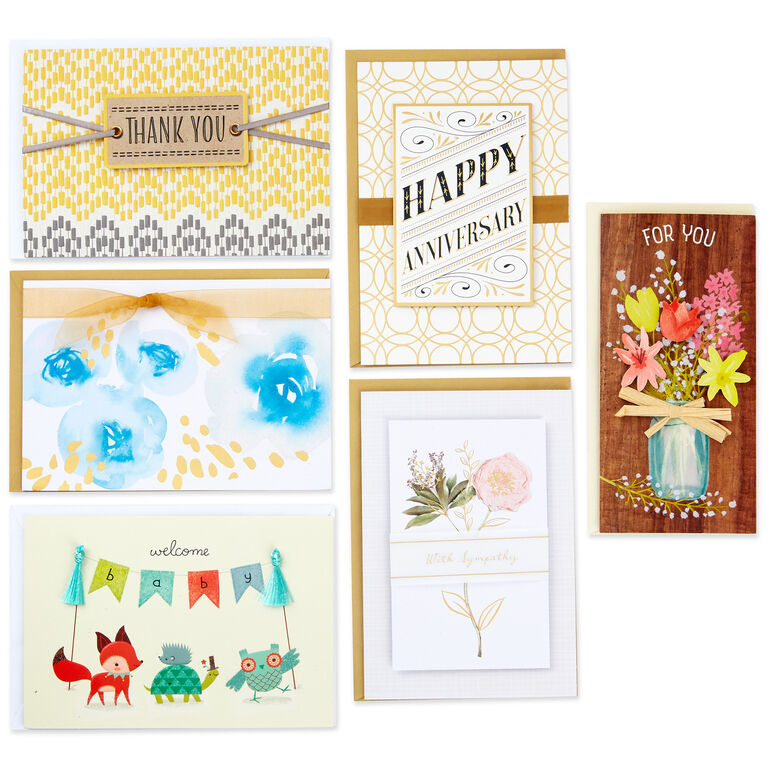 Hallmark Premium Assorted Handmade All-Occasion Cards In Leaf Print Organizer, Box Of 24