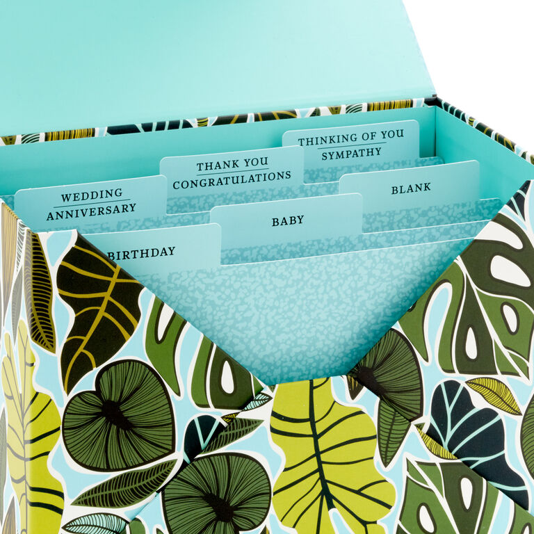 Hallmark Premium Assorted Handmade All-Occasion Cards In Leaf Print Organizer, Box Of 24