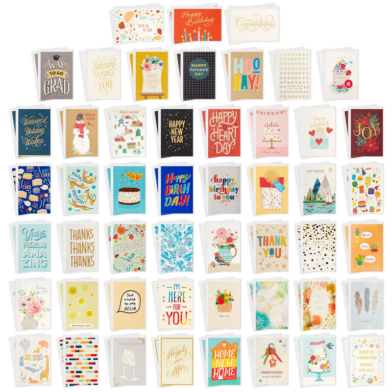Hallmark Cheerful Celebrations Boxed All-Occasion Cards Assortment, Pack Of 100