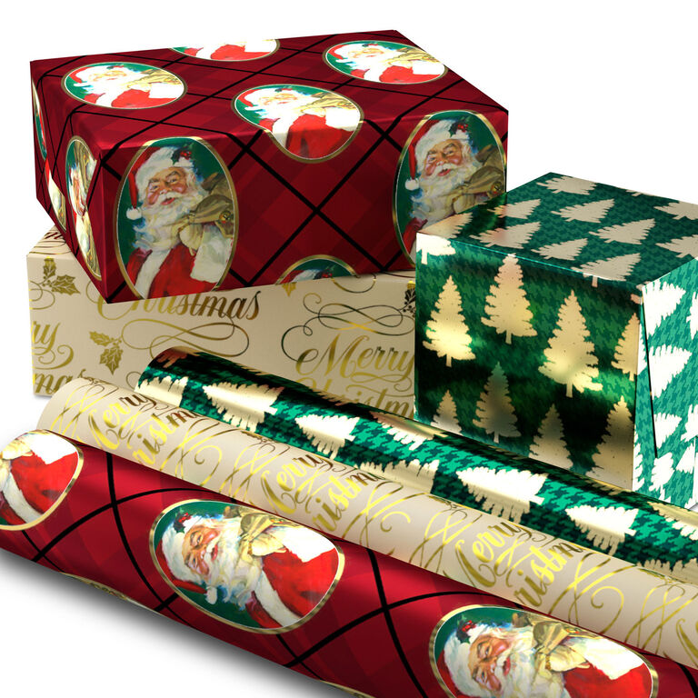 Hallmark Traditional 3-Pack Foil Christmas Wrapping Paper Assortment, 60 Sq. Ft.