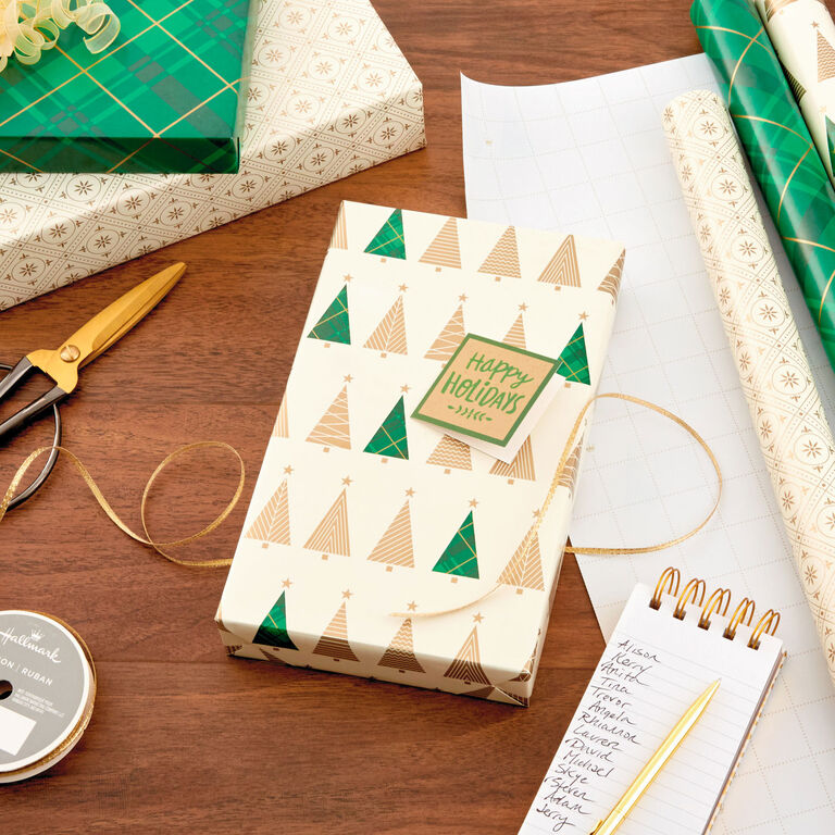 Hallmark Gold And Green 3-Pack Christmas Wrapping Paper Assortment, 120 Sq. Ft.