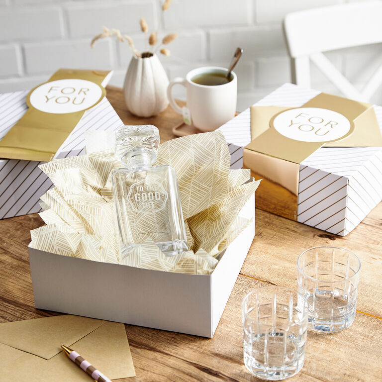 Hallmark 10" Gold And White Striped 2-Pack Gift Boxes With Bands