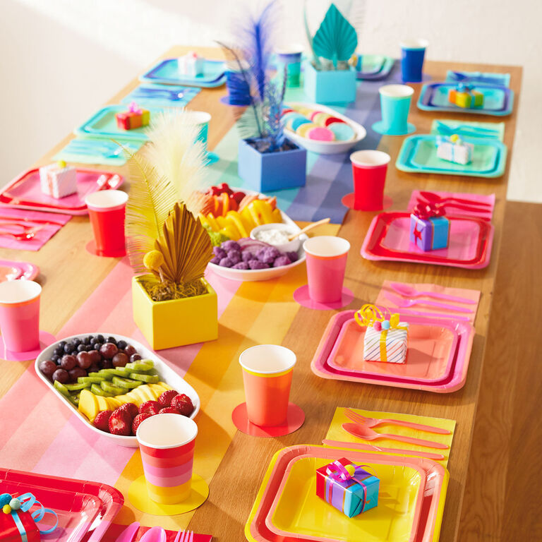 Hallmark Color Pop 96-Piece Tableware Basics Party Kit, Red And Pink