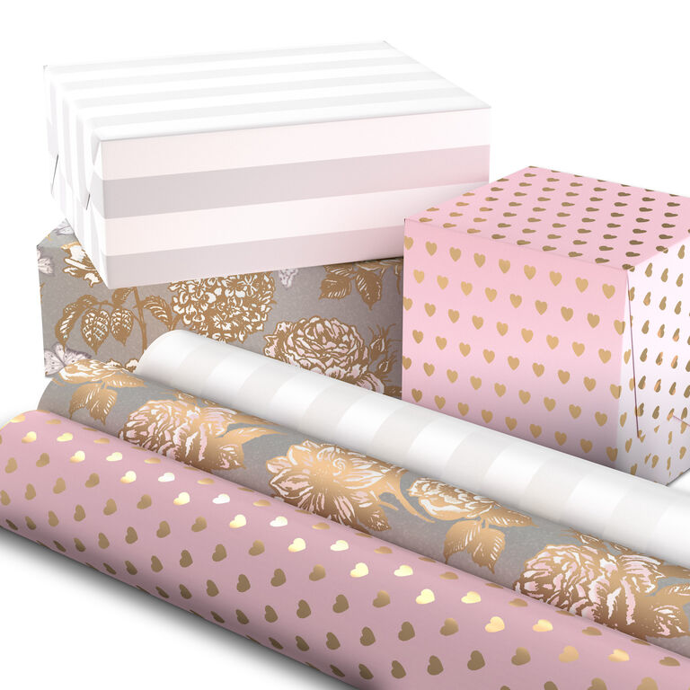 Hallmark Pink And Gray 3-Pack Wrapping Paper, 85 Sq. Ft. Total