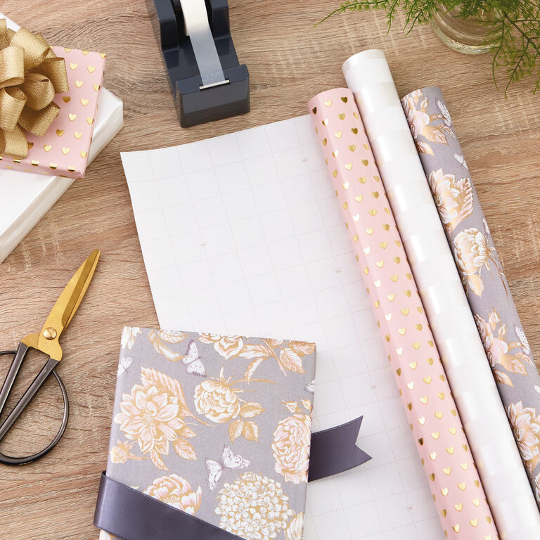 Hallmark Pink And Gray 3-Pack Wrapping Paper, 85 Sq. Ft. Total