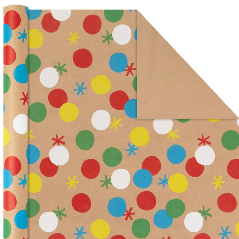 Hallmark Primary Birthday 3-Pack Kraft Wrapping Paper, 105 Sq. Ft. Total