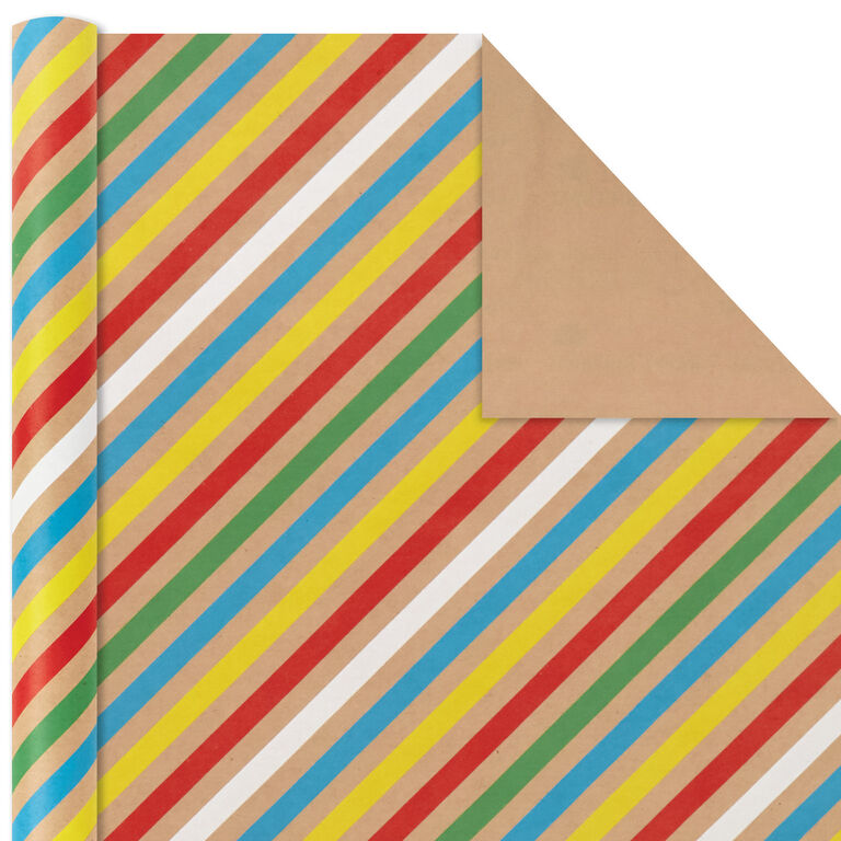Hallmark Primary Birthday 3-Pack Kraft Wrapping Paper, 105 Sq. Ft. Total