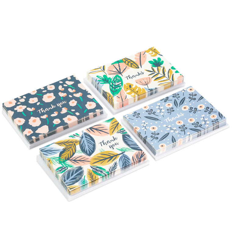 Hallmark Retro Flowers And Leaves Assorted Blank Thank-You Notes, Pack Of 48