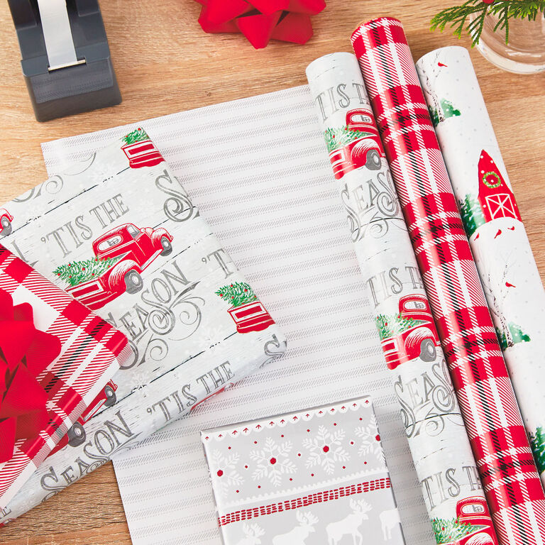 Hallmark Rustic Winter 3-Pack Reversible Metallic Christmas Wrapping Paper, 120 Sq. Ft.