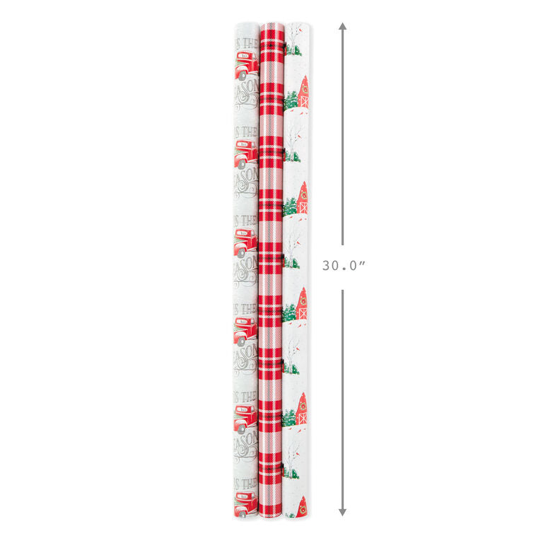 Hallmark Rustic Winter 3-Pack Reversible Metallic Christmas Wrapping Paper, 120 Sq. Ft.