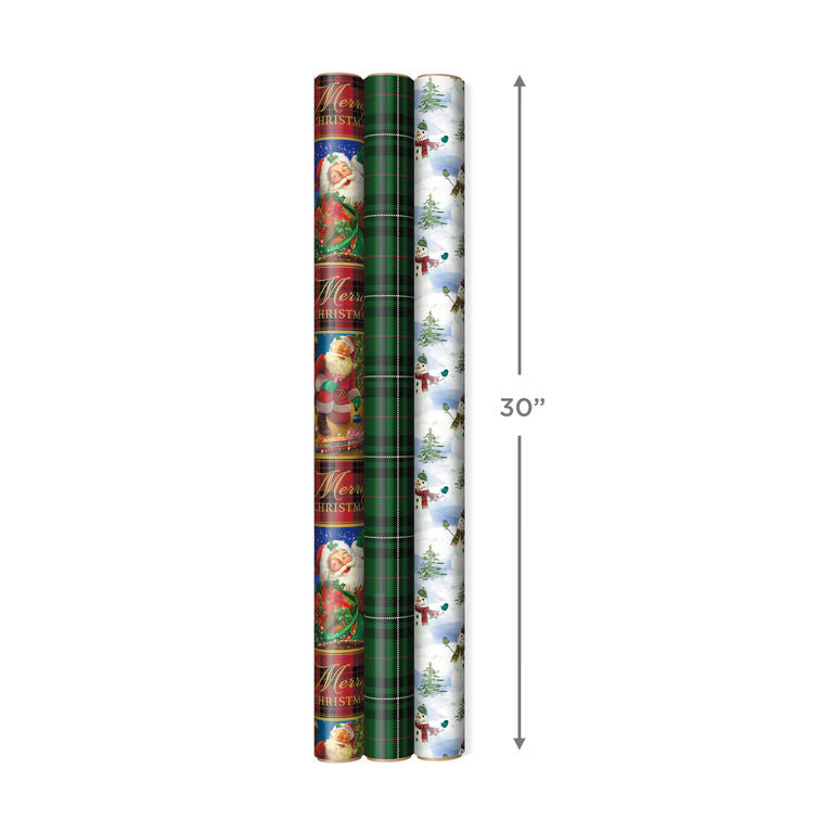 Hallmark Christmas Classics 3-Pack Reversible Wrapping Paper Assortment, 120 Sq. Ft.