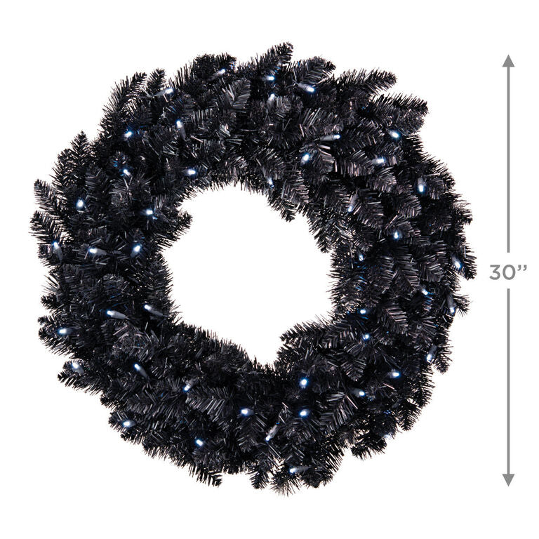 Hallmark Black Pre-Lit Wreath, 30"