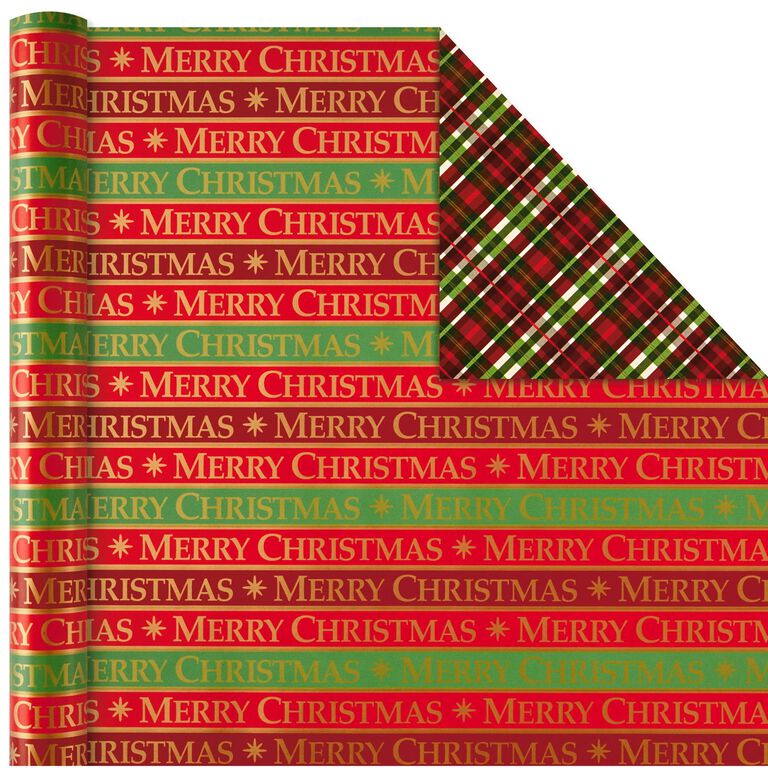 Hallmark Traditional Christmas 4-Pack Reversible Wrapping Paper Rolls, 150 Sq. Ft.