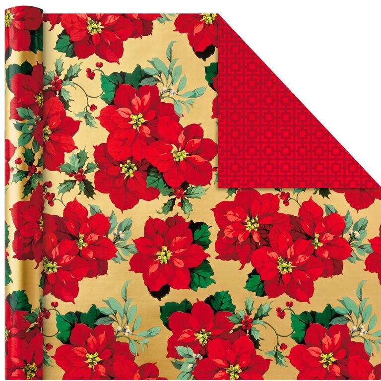 Hallmark Traditional Christmas 4-Pack Reversible Wrapping Paper Rolls, 150 Sq. Ft.