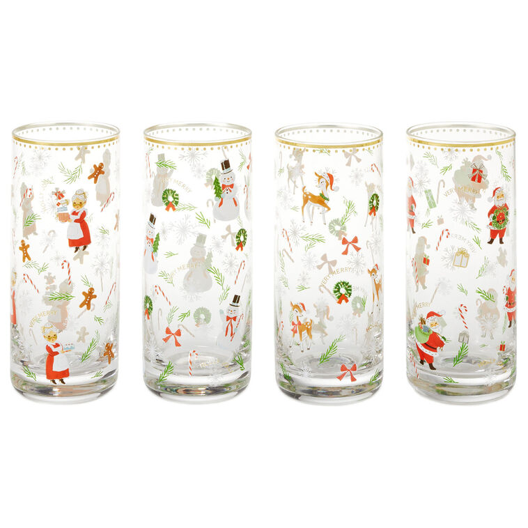 Hallmark Vintage Santa And Friends Drinking Glasses, Set Of 4